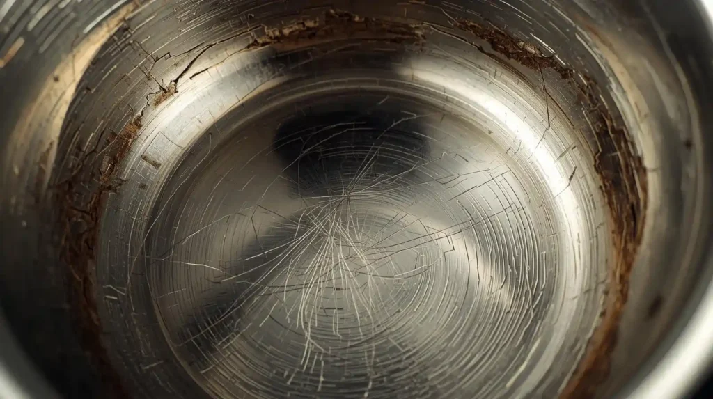 scratched stainless steel dog bowl