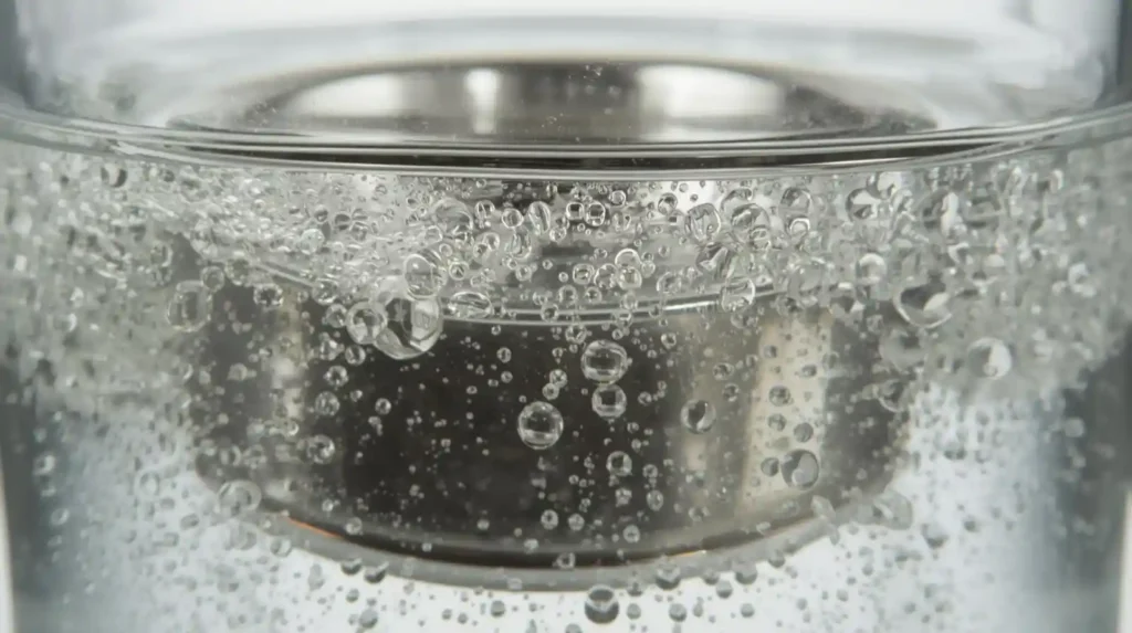 Stainless steel dog bowl soaking in vinegar solution for sanitizing